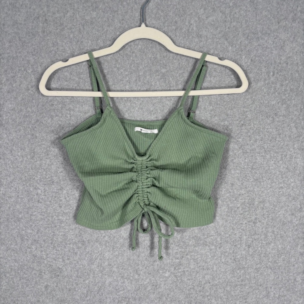 O'Neill Ruched Crop Tank Top Small Sage Basil Green Cami Ribbed Marta Resort
